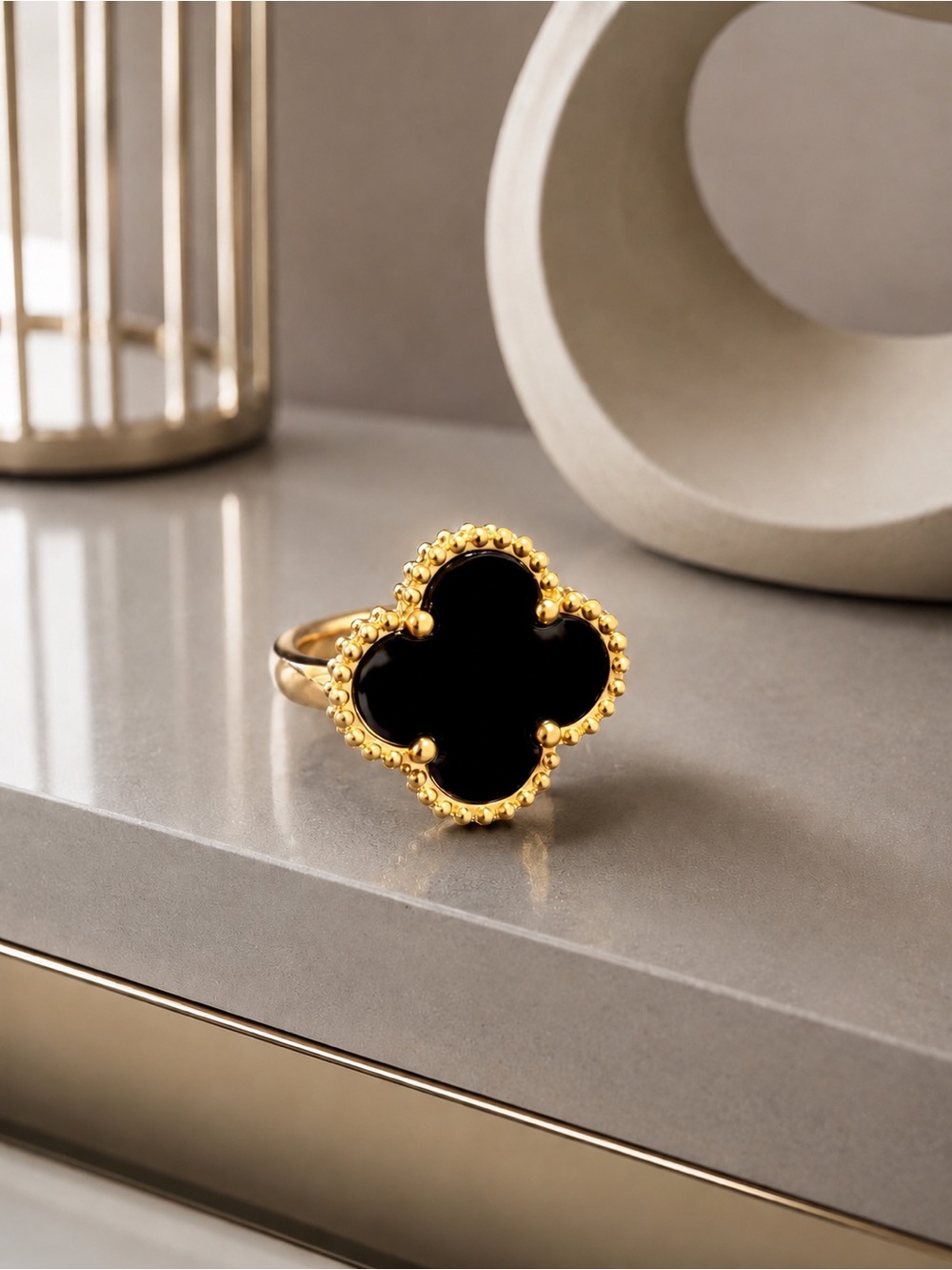 🆕😍Gold and Black Clover Statement Ring - Elegant Women’s Jewelry